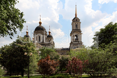 Cathedral in the background moving clouds