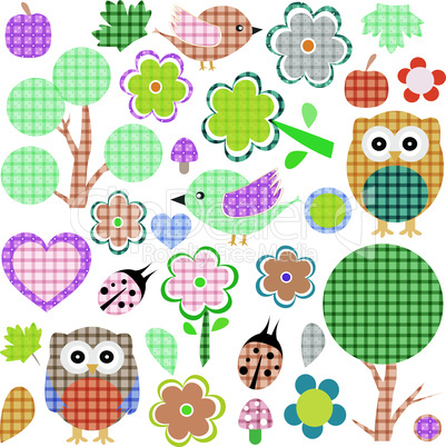 Set of nature and animalstextile stickers