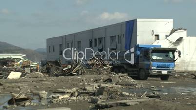 Truck Drives In Tsunami Devastation Area In Kesennuma City Japan