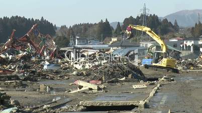 Heavy Machinery In Tsunami Devastation Area In Kesennuma City Japan