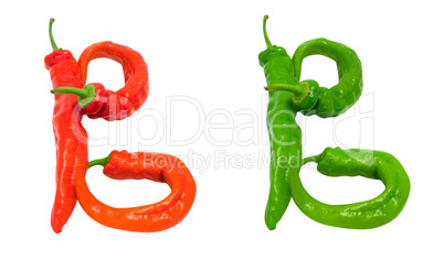 Letters B composed of green and red chili peppers