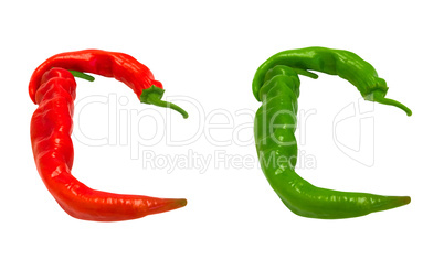 Letters C composed of green and red chili peppers