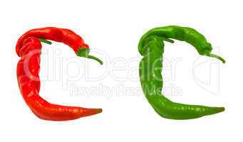 Letters C composed of green and red chili peppers