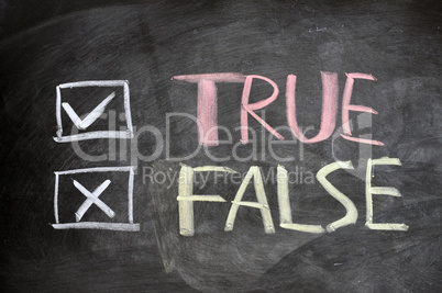 True and false check boxes written on a blackboard