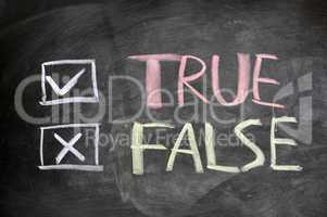 True and false check boxes written on a blackboard