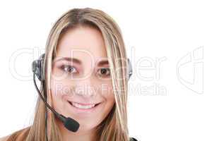 bright picture of friendly female helpline operator