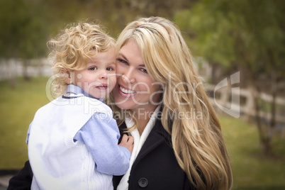 Attractive Mother and Son Portrait Outside