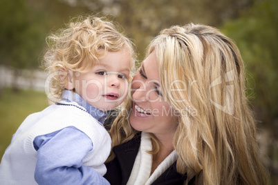 Attractive Mother and Son Portrait Outside