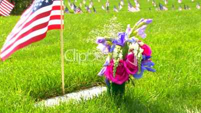 Memorial Flag & Flowers at National Cemetery