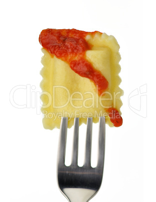 ravioli  on a fork