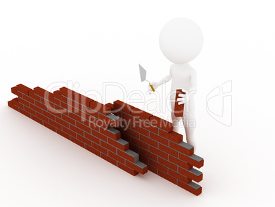 3d man in a hardhat building brick wall