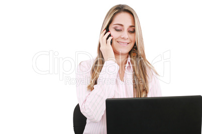 Young smiling business woman with laptop and cellular