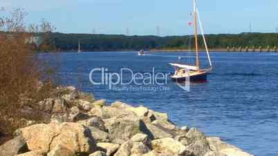 Sail boating Couple Leaves Canal; 1