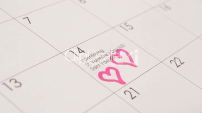 Two hearts in calendar for Valentine's Day