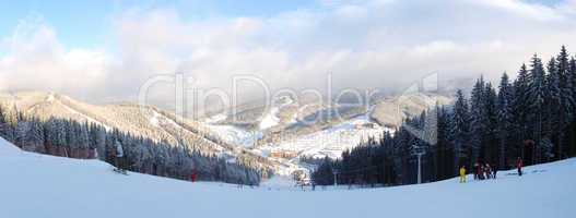 The slope's panorama of of Bukovel ski resort, Ukraine