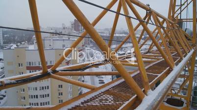 Winter construction. With the boom of a crane. Ufa, Russia, building site