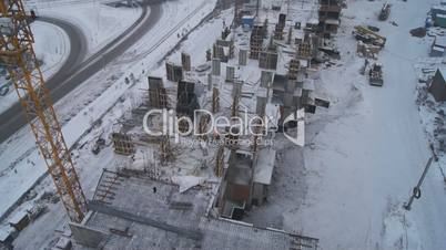 Winter construction. With the boom of a crane. Ufa, Russia, building site