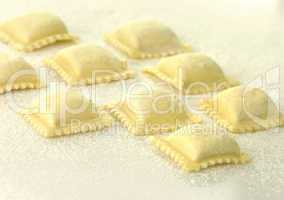 Uncooked Ravioli close up