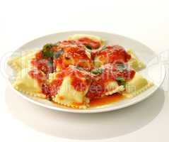 Ravioli pasta with red tomato sauce