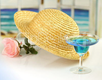 straw hat and cocktail