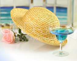 straw hat and cocktail