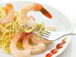 Spaghetti with shrimps