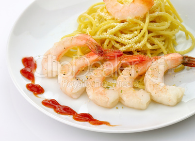 Spaghetti with shrimps