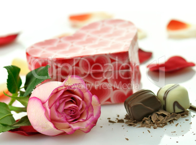 pink rose and gift box