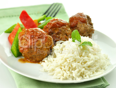 meat balls with rice and vegetables