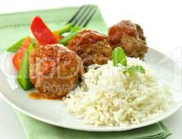 meat balls with rice and vegetables
