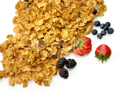 bran and raisin cereal with fruits and berries