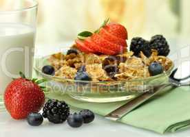 healthy breakfast with bran and raisin cereal