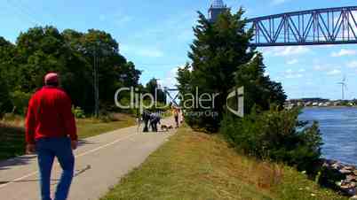 Cape Cod Canal; family walking dogs