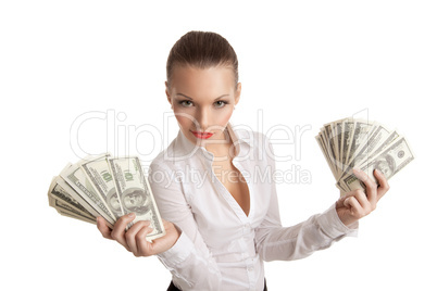 sexy business woman take a bundle of money