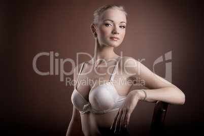 Beautiful woman portrait in white bra