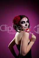 funny woman in day of the dead skull face art