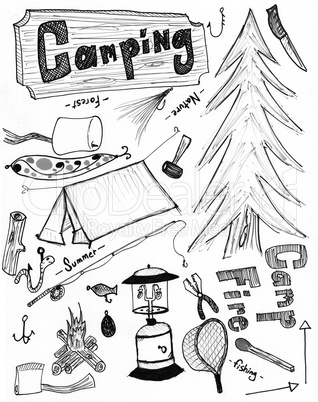Campingg hand drawn doodles