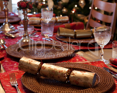 English Christmas table with crackers