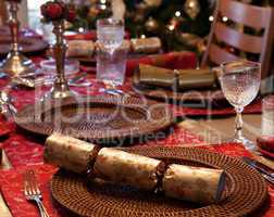 English Christmas table with crackers