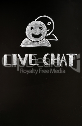 Live chat button with human figures drawn with chalk