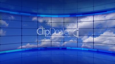 clouds on screens in blue virtual studio loop