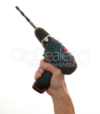 Senior mans arm holding a power drill