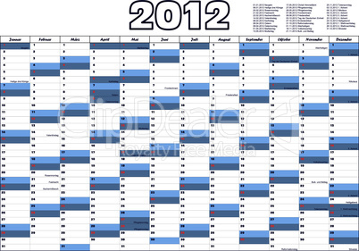 Calendar for 2012 in German with german official holidays