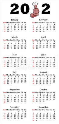 Calendar for 2012 with funny thumbs up cartoon