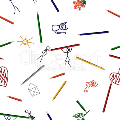 Seamless pattern with colorful pens and childrens drawings