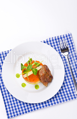 carrots tureen with mashed potatoes and meat