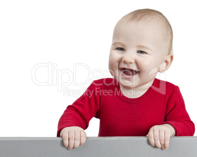 young happy child holding shield