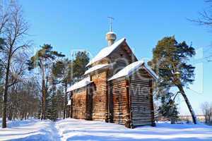 wooden chapel in pine wood