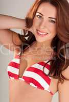 Gorgeous Woman In Red And White Bikini