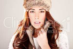Gorgeous Redhead Fashion Model In Winter Fur